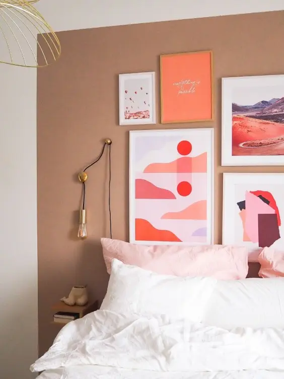 brown colour wall in bedroom