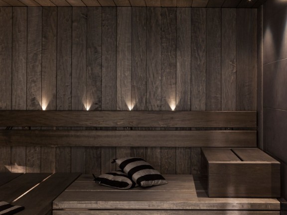 Tummanruskea suomalainen sauna