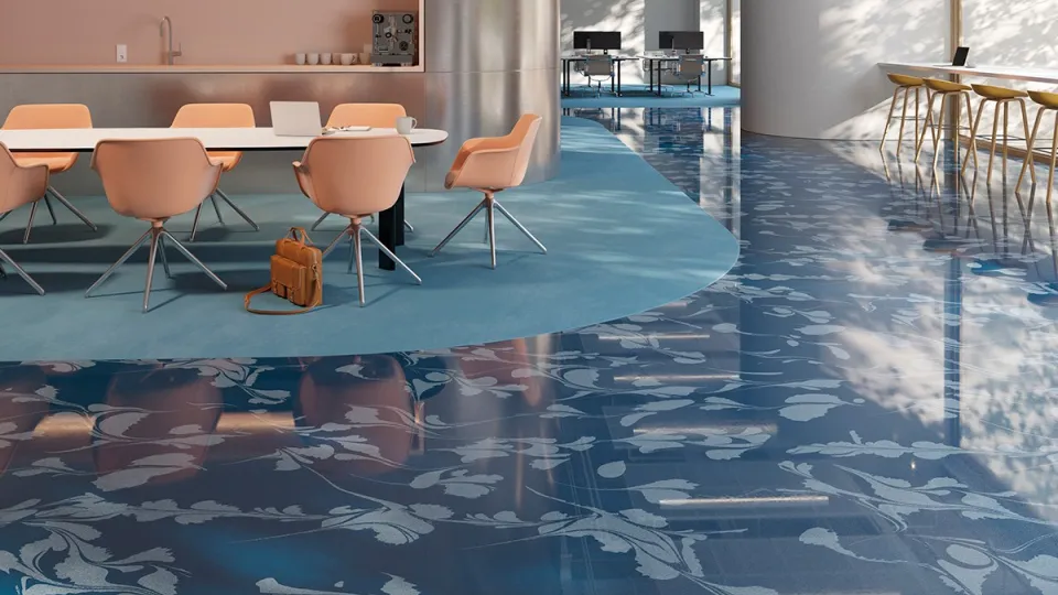 Vapaakuviointi lattiapinnoitemenetelmä liiketilassa