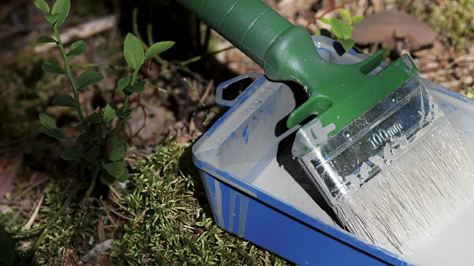 Vihreä maalipensseli maalikaukalossa