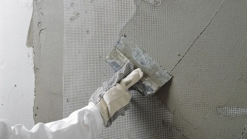 Laastin levitys lasikuituverkon päälle.