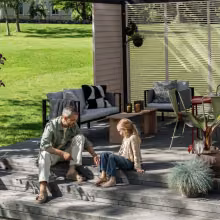 enjoying newly painted wooden decking